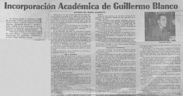 Incorporación académica de Guillermo Blanco : discurso del nuevo académico
