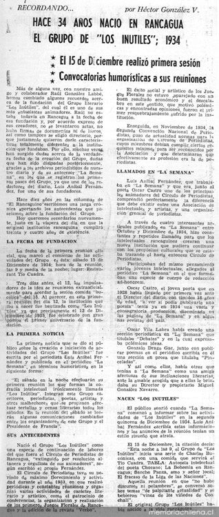 Hace 34 años nacio en Rancagua el grupo de "Los Inútiles" : 1934