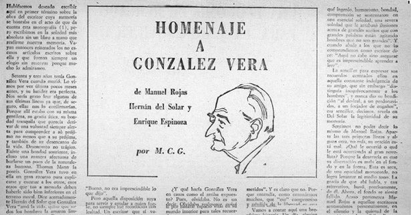 Homenaje a González Vera de Manuel Rojas, Hernán del Solar y Enrique Espinoza