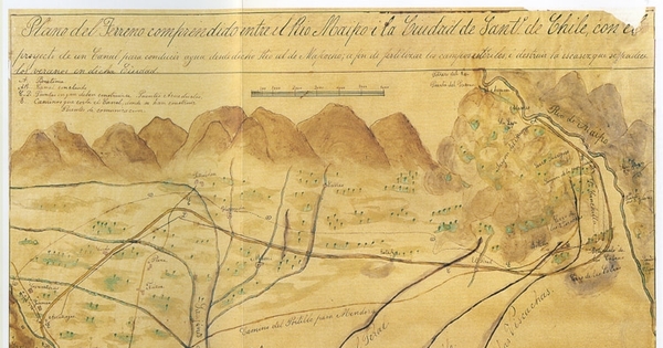 Plano de el terreno comprehendido entre el Río Maipo i la ciudad de Santiago de Chile..., 1805