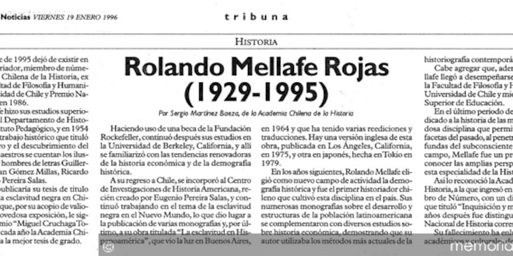 Rolando Mellafe Rojas (1929-1995)