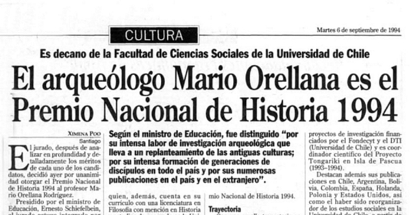 El arqueólogo Mario Orellana es el Premio Nacional de Historia 1994