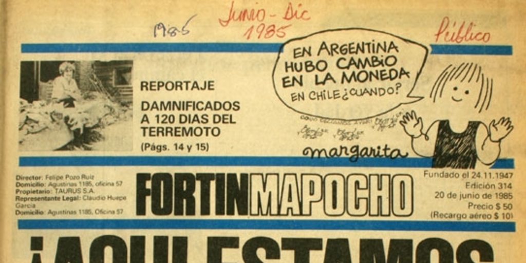 Fortín Mapocho: n° 314, 20 de junio de 1985