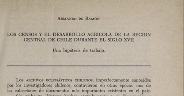 Los censos y el desarrollo agrícola de la región central de Chile durante el siglo XVII: una hipótesis de trabajo