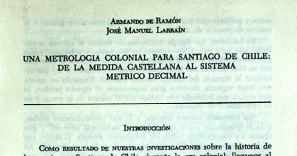 Una metrología colonial para Santiago de Chile: de la medida castellana al sistema métrico decimal