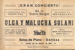 Gran concierto en el Teatro Margot : Olga y Malucha Solari, Matagalpa, Nicaragua, 1939