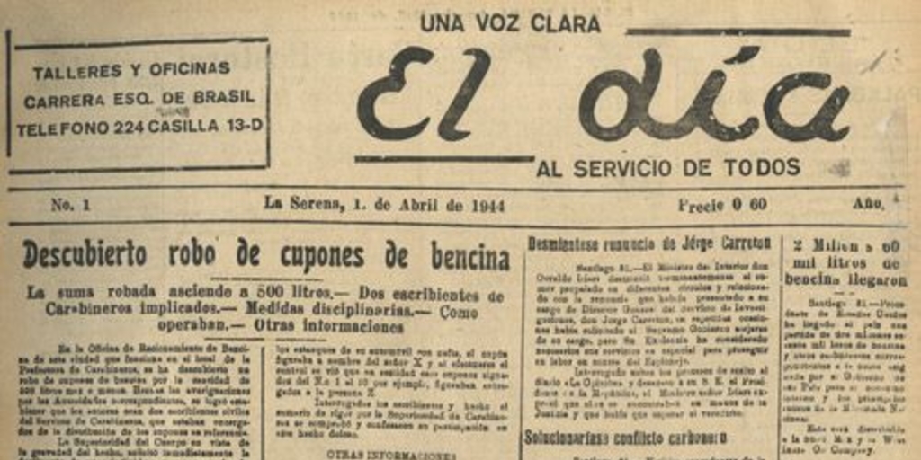 El Día : n° 1, 1 de abril de 1944