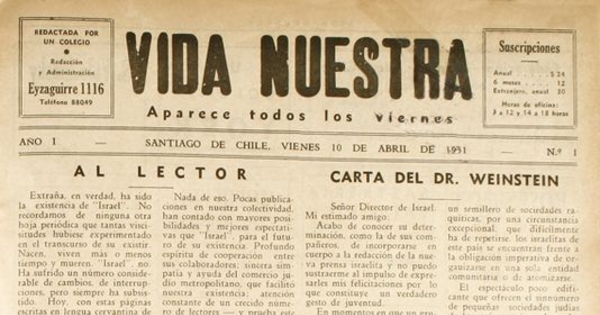 Vida Nuestra : año I, n° 1 del 10 de abril de 1931