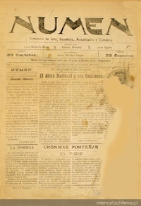 Numen : año 1, n° 1 del 11 de noviembre de 1918- año 2, n° 39 del 10 de enero de 1920