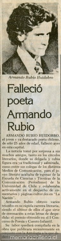 Falleció poeta Armando Rubio