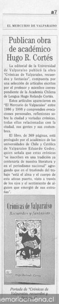Publican obra de académico Hugo R. Cortés