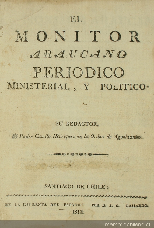 El Monitor Araucano: tomo 1, n° 1 del 6 de abril de 1813 al 30 de noviembre de 1813