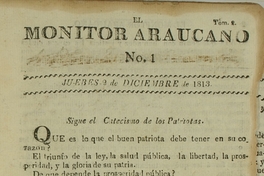 El Monitor Araucano: tomo 2, n° 1 del 2 de diciembre de 1813 al 30 de septiembre de 1814