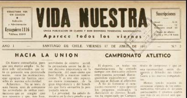 Vida Nuestra : año I, n° 2 del 17 de abril de 1931