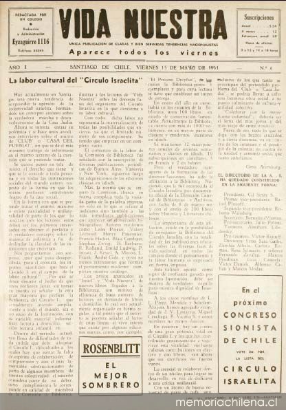 Vida Nuestra : año I, n° 6 del 15 de mayo de 1931