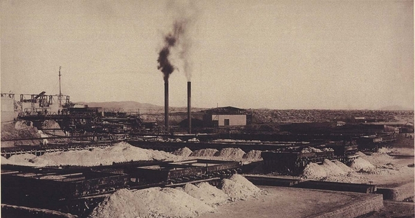 Vista general de la Oficina Salitrera Buen Retiro, Tarapacá, 1889