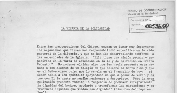 La Vicaria de la Solidaridad:  Santiago, 21 de marzo 1985