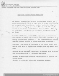 Declaración del Vicario de la Solidaridad, Santiago, 30 de marzo de 1985
