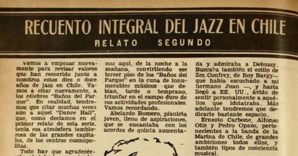 Recuento integral del jazz en Chile : relato segundo