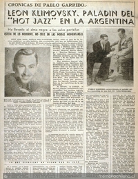 Leon Klimovsky, paladín del "Hot Jazz" en Argentina. Crónicas de Pablo Garrido