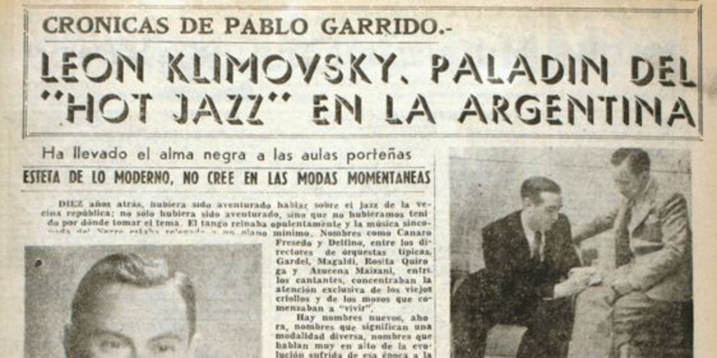 Leon Klimovsky, paladín del "Hot Jazz" en Argentina. Crónicas de Pablo Garrido