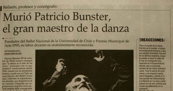 Murió Patricio Bunster, el gran maestro de la danza