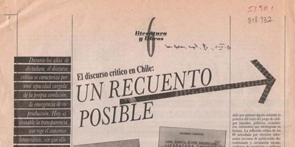 Un recuento posible : el discurso crítico en Chile