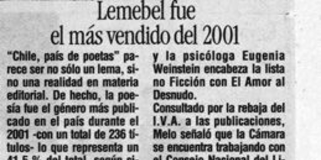 Lemebel fue el más vendido del 2001