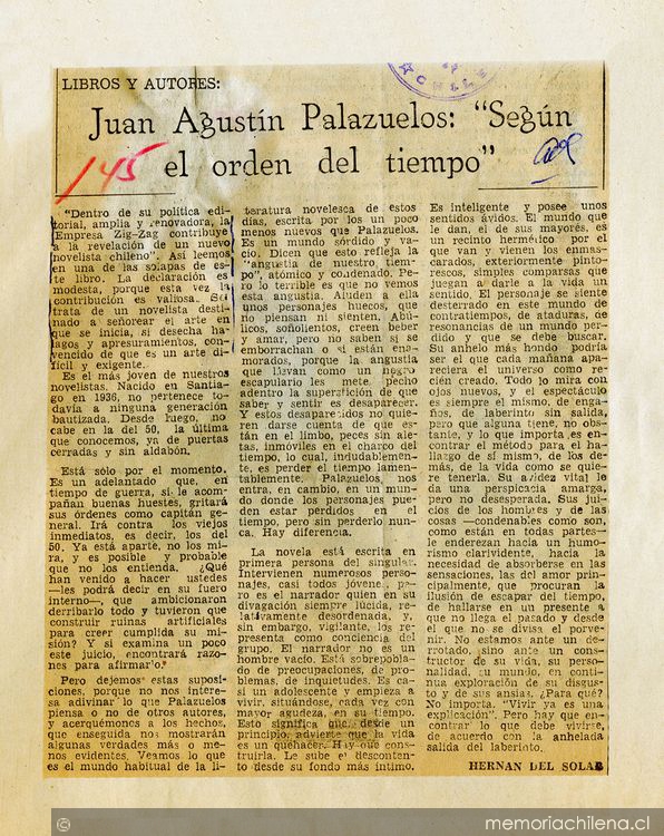 Juan Agustín Palazuelos: "Según el orden del tiempo"