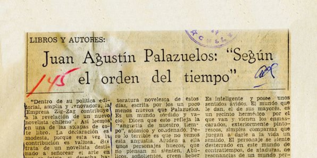 Juan Agustín Palazuelos: "Según el orden del tiempo"