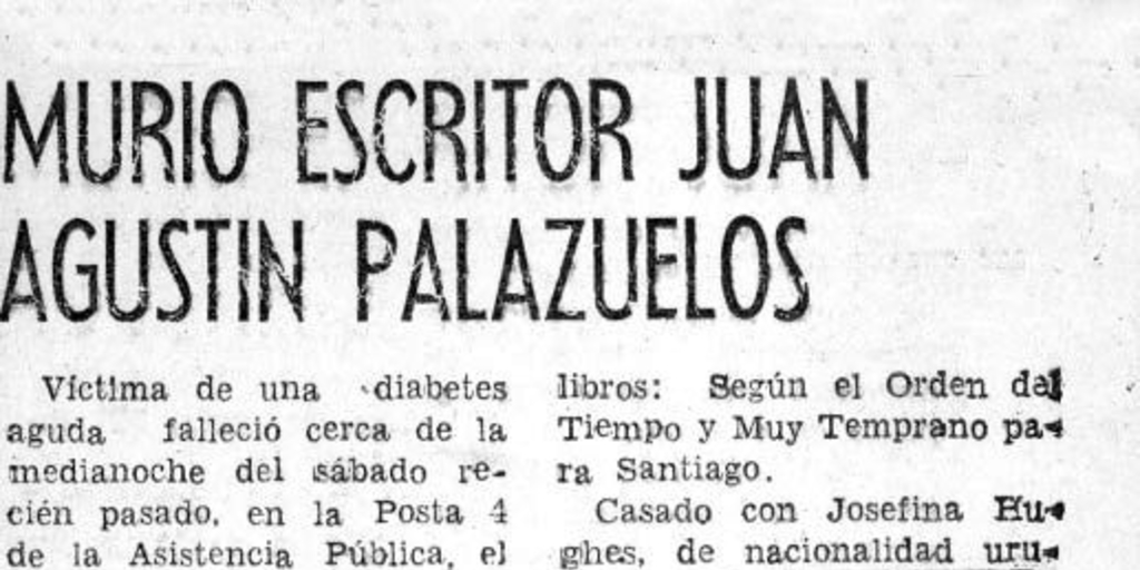 Murió escritor Juan Agustín Palazuelos