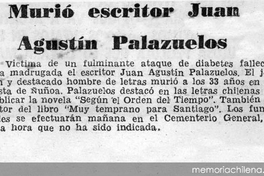 Murió escritor Juan Agustín Palazuelos