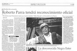 Roberto Parra tendrá reconocimiento oficial : a diez años de su muerte