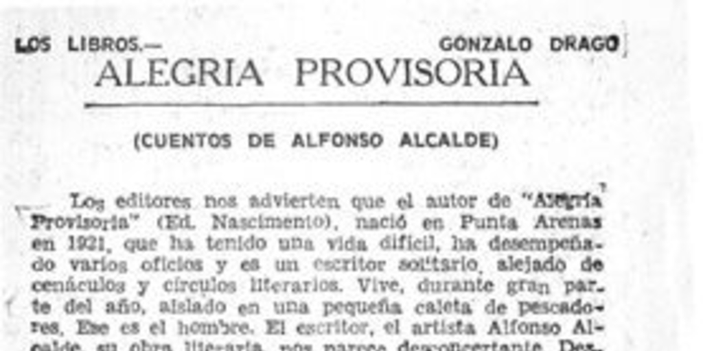 Alegría provisoria: cuentos de Alfonso Alcalde