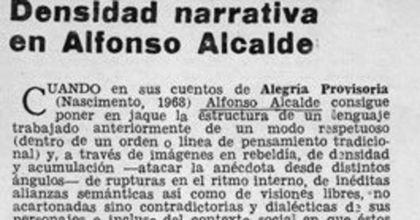 Densidad narrativa de Alfonso Alcalde