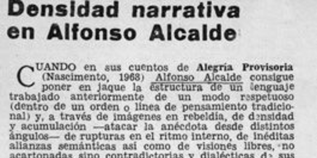 Densidad narrativa de Alfonso Alcalde