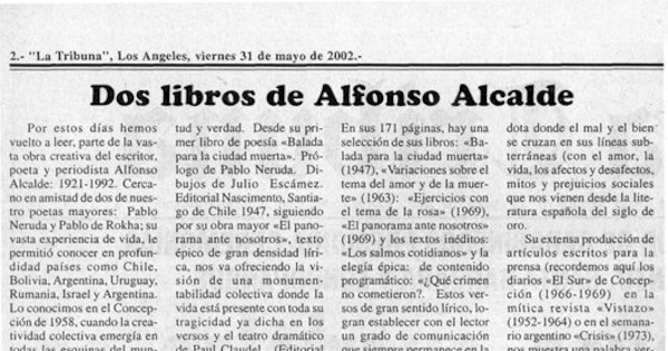Dos libros de Alfonso Alcalde