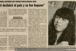 "Pinochet desfalcó el país y se fue impune" : poeta Malú Urriola recibirá hoy premio Pablo Neruda 2006