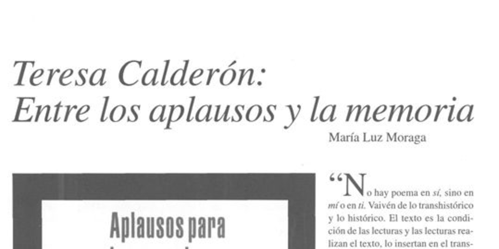 Teresa Calderón, entre los aplausos y la memoria