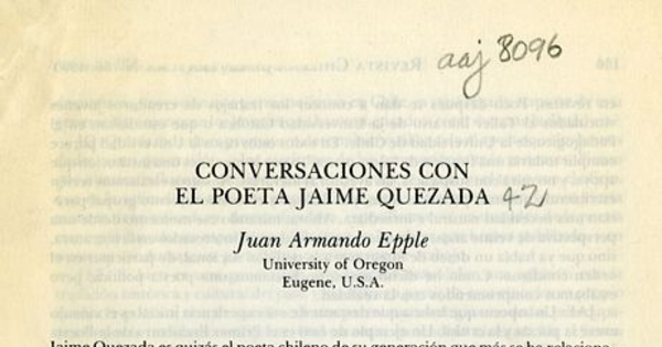 Conversaciones con el poeta Jaime Quezada
