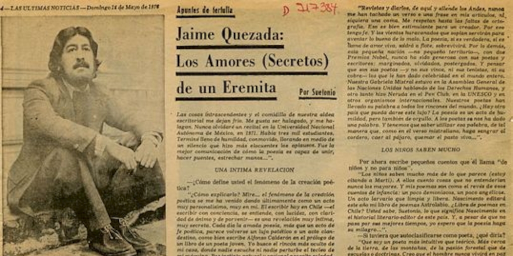 Jaime Quezada: los amores (secretos) de un eremita
