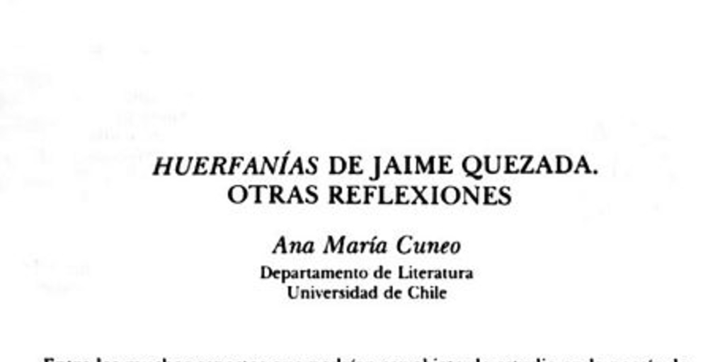 "Huerfanías" de Jaime Quezada, otras reflexiones