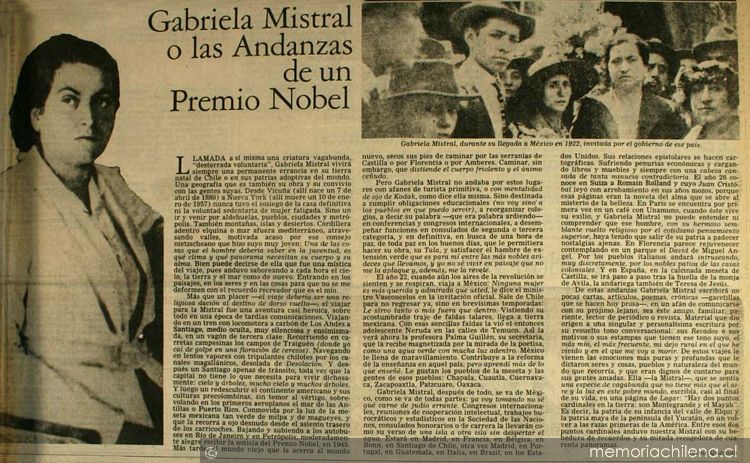Gabriela Mistral o las andanzas de un Premio Nobel