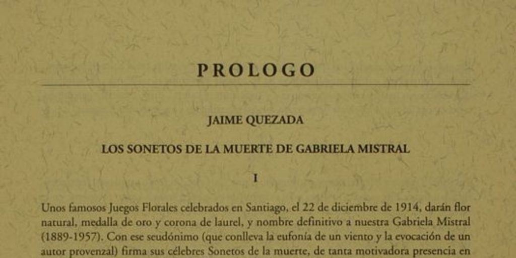 Prólogo: Los sonetos de la muerte de Gabriela Mistral