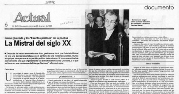 La Mistral del siglo XX : Jaime Quezada y los "Escritos políticos" de la poetisa