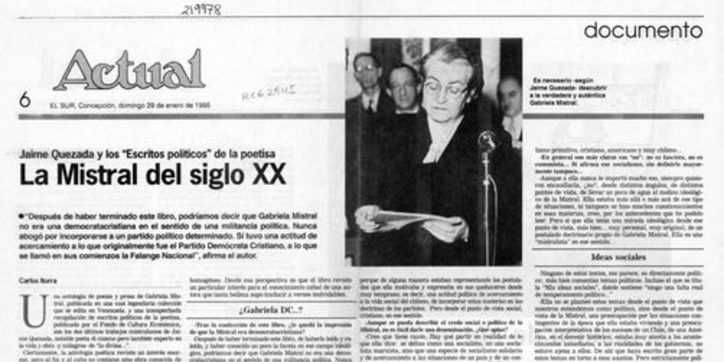 La Mistral del siglo XX : Jaime Quezada y los "Escritos políticos" de la poetisa