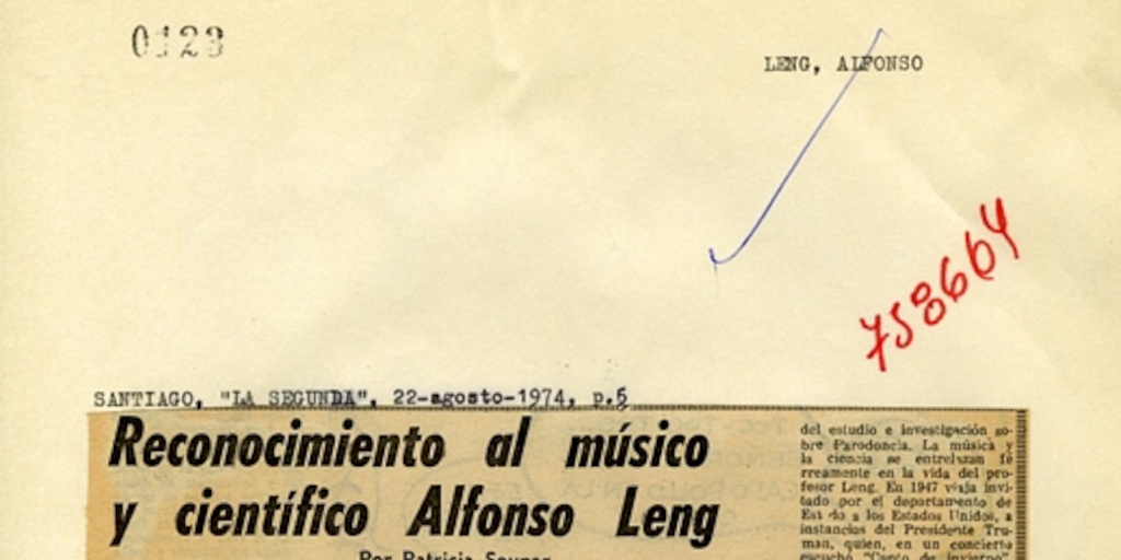 Reconocimiento al músico y científico Alfonso Leng
