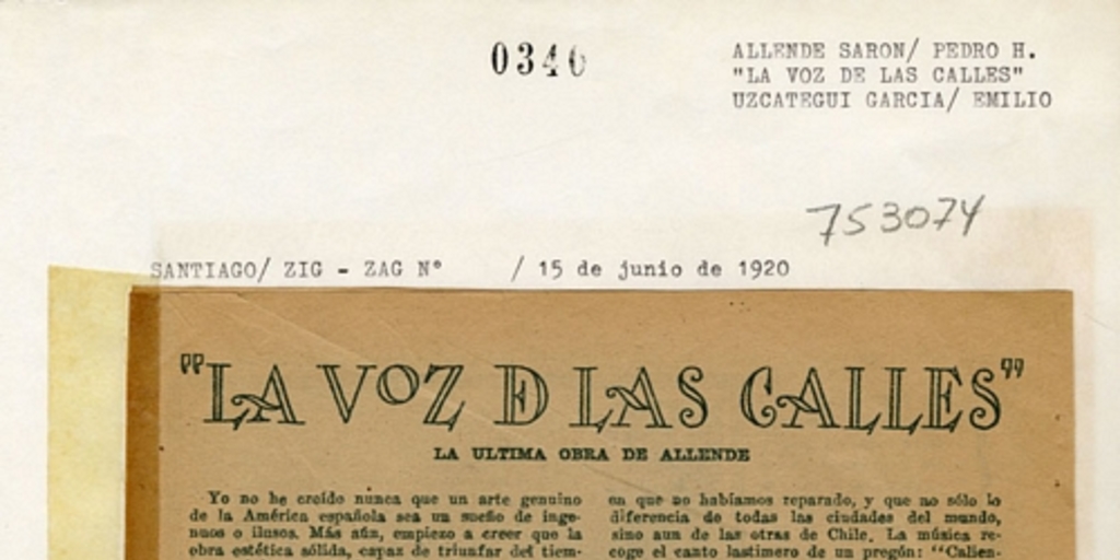 La voz de las calles: la última obra de Allende