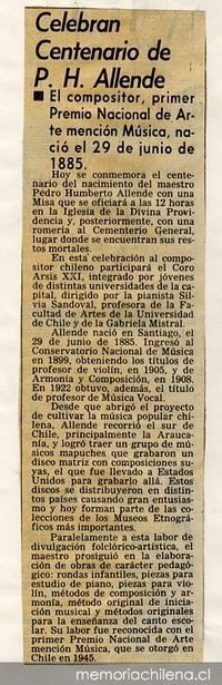 Celebran centenario de P. H. Allende