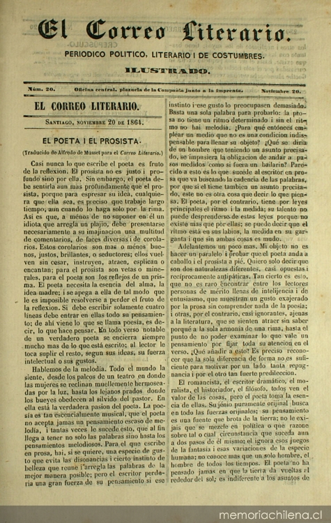 El Correo Literario: año 1, nº20, 20 de noviembre de 1864